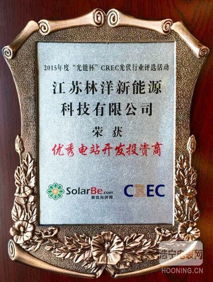 林洋新能源再獲殊榮—優秀電站開發投資商