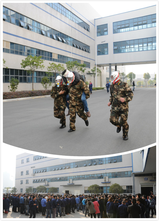 消防隊組織員工在威勝科技園進行消防演習